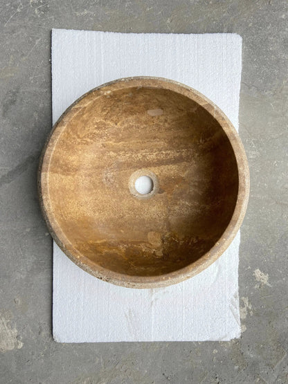 Valencia Travertine Vessel Bathroom Sink 16 Inch Round Honed Sand Blasted
