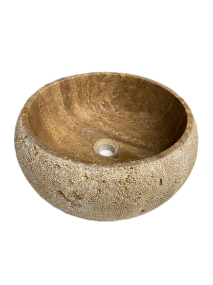 Valencia Travertine Vessel Bathroom Sink 16 Inch Round Honed Sand Blasted