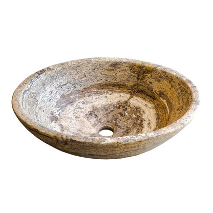 Valencia Travertine Oval Vessel Sink Beige Brown 16 Inches Above Counter