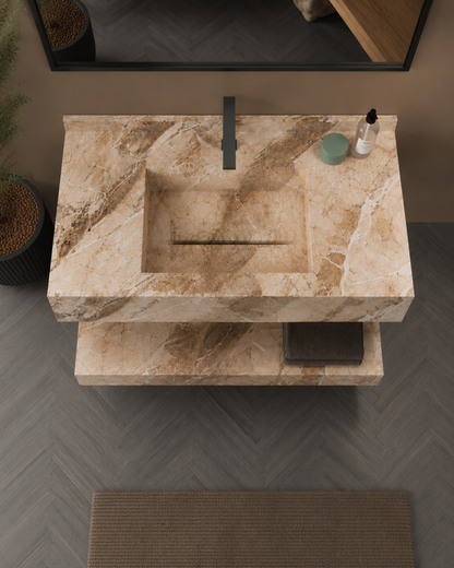 Luxury Travertine-Look Textured Solid Surface Wall-Mount Basin, Floating Vanity Shelf Set – NACS Collection