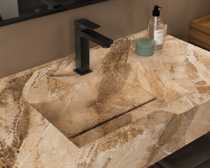 Luxury Travertine-Look Textured Solid Surface Wall-Mount Basin, Floating Vanity Shelf Set – NACS Collection