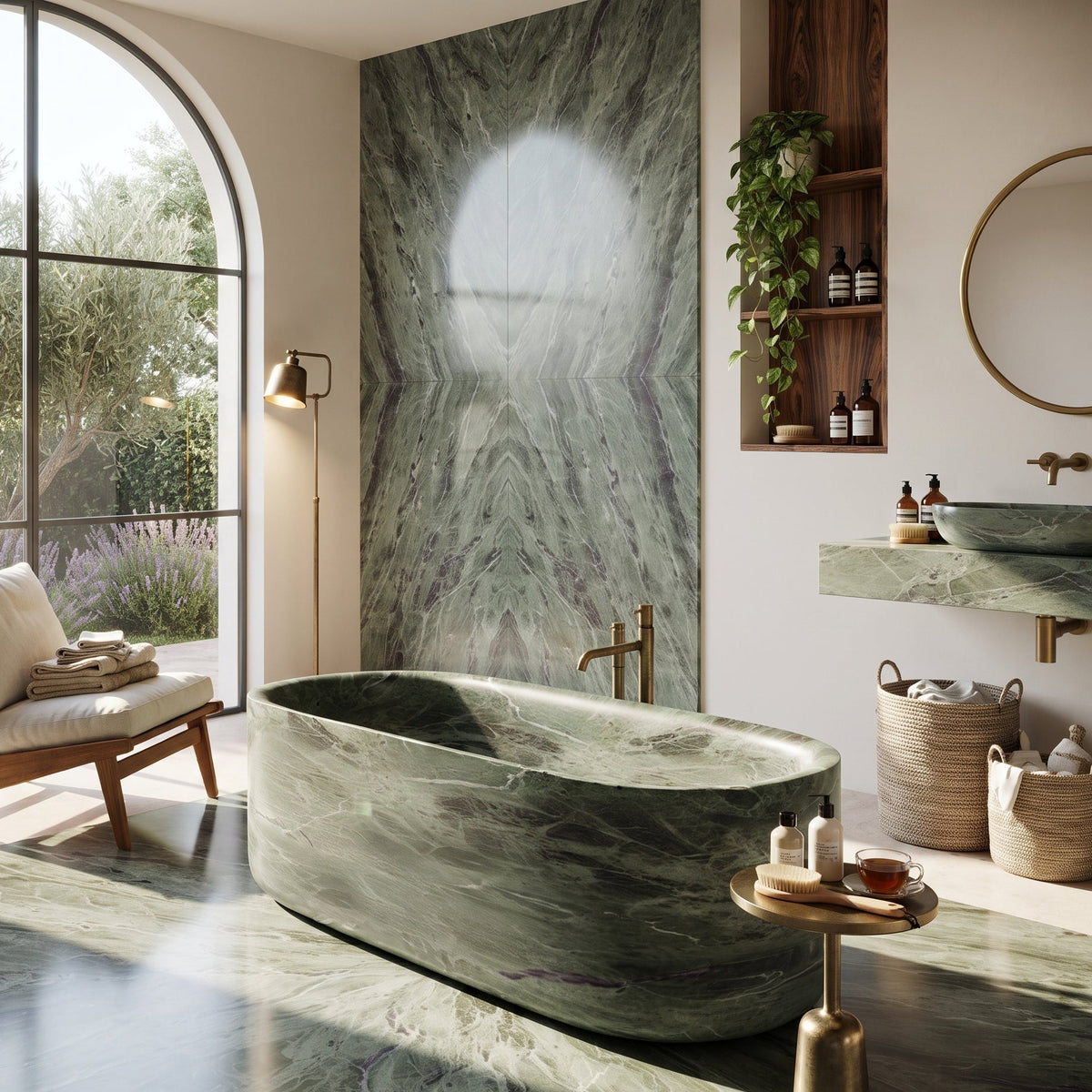Verde Antico Marble Hand Carved Freestanding Bathtub W34 x L79 x H24