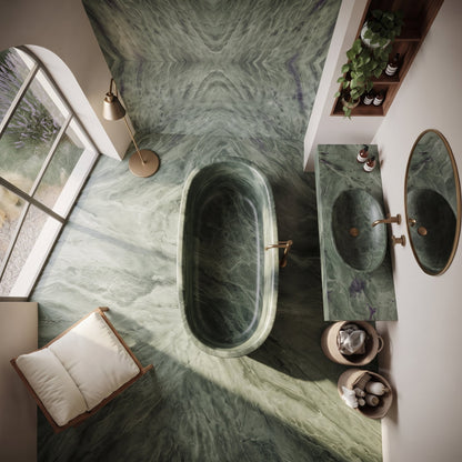 Verde Antico Marble Hand Carved Freestanding Bathtub W34 x L79 x H24