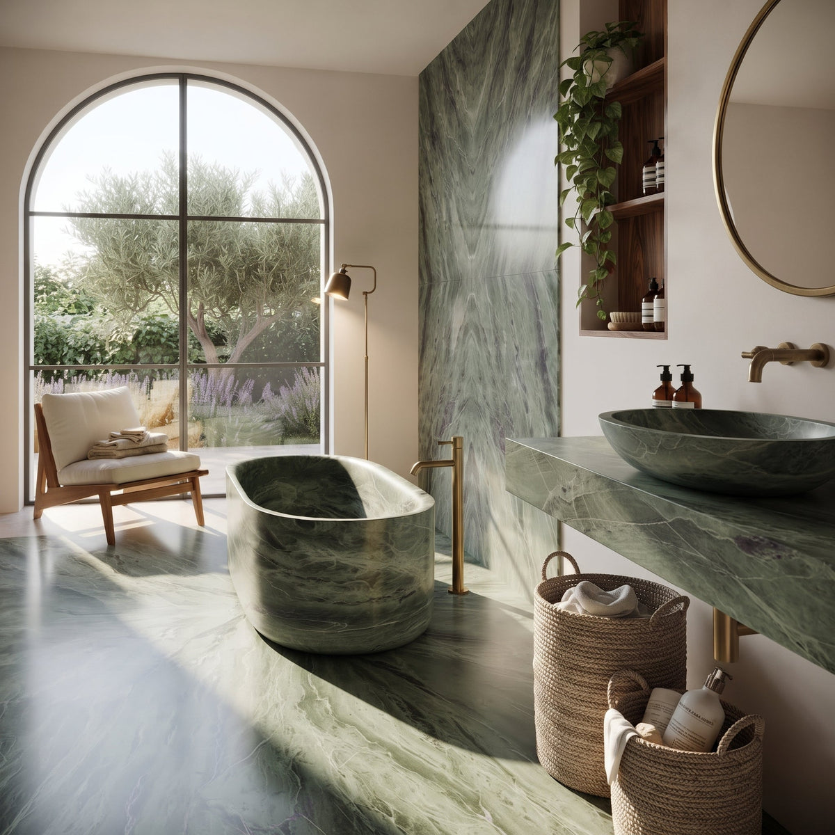 Verde Antico Marble Hand Carved Freestanding Bathtub W34 x L79 x H24