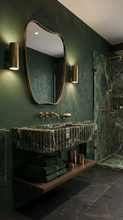 Verde Antico Green Marble Rectangular Wall Mount Fluted Bathroom Sink
