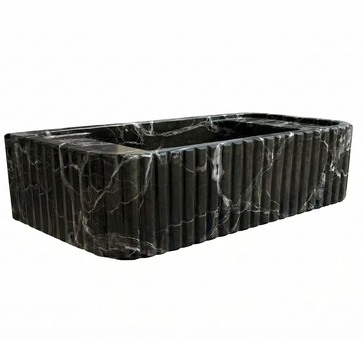 Verde Antico Green Marble Rectangular Wall Mount Fluted Bathroom Sink