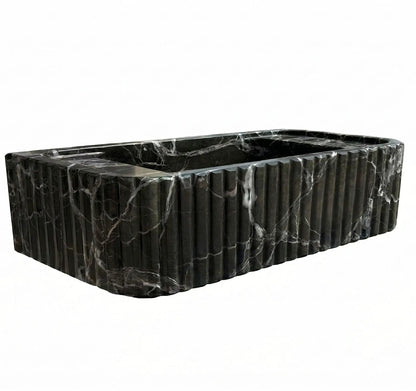 Verde Antico Green Marble Rectangular Wall Mount Fluted Bathroom Sink