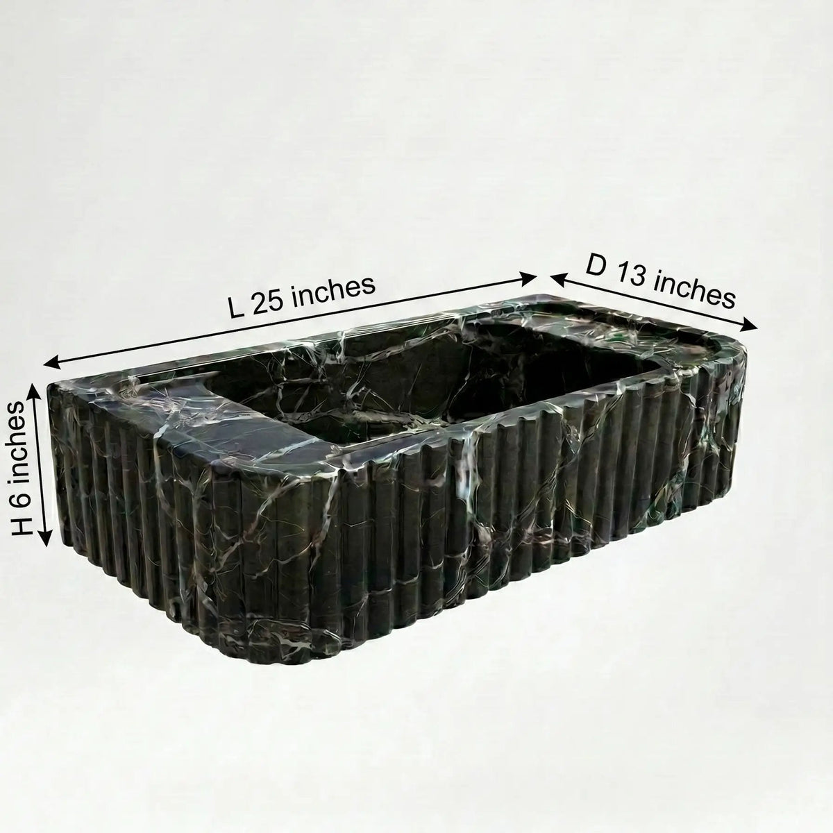 Verde Antico Green Marble Rectangular Wall Mount Fluted Bathroom Sink
