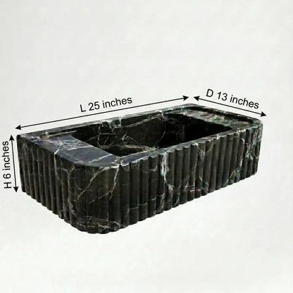 Verde Antico Green Marble Rectangular Wall Mount Fluted Bathroom Sink