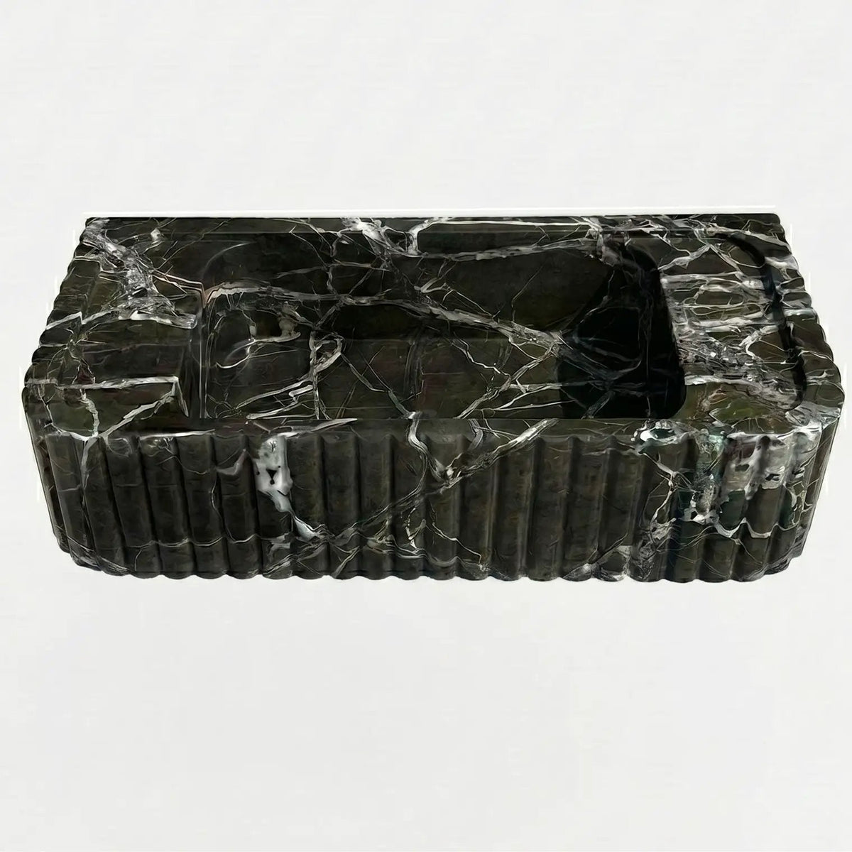 Verde Antico Green Marble Rectangular Wall Mount Fluted Bathroom Sink