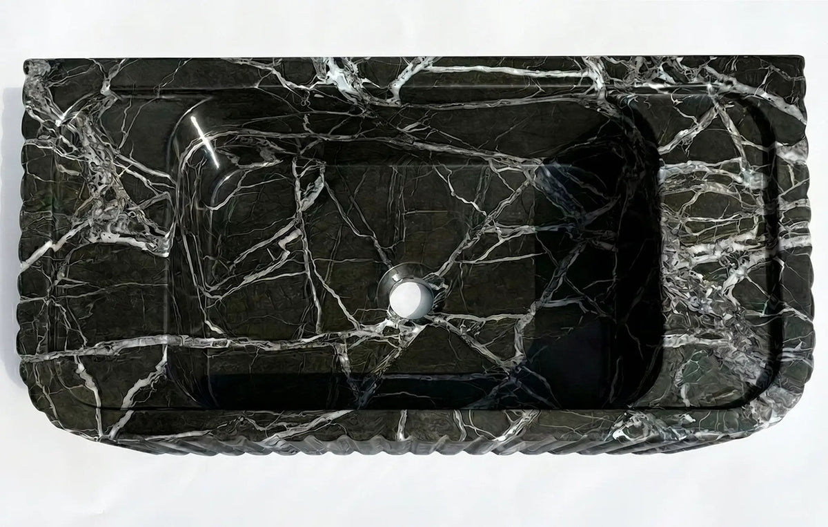Verde Antico Green Marble Rectangular Wall Mount Fluted Bathroom Sink