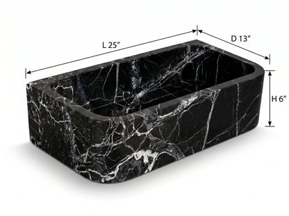 Custom Black Natural Marble Bathroom Wall Mount Sink Rectangular Vessel