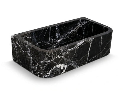 Custom Black Natural Marble Bathroom Wall Mount Sink Rectangular Vessel