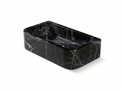 Custom Black Natural Marble Bathroom Wall Mount Sink Rectangular Vessel