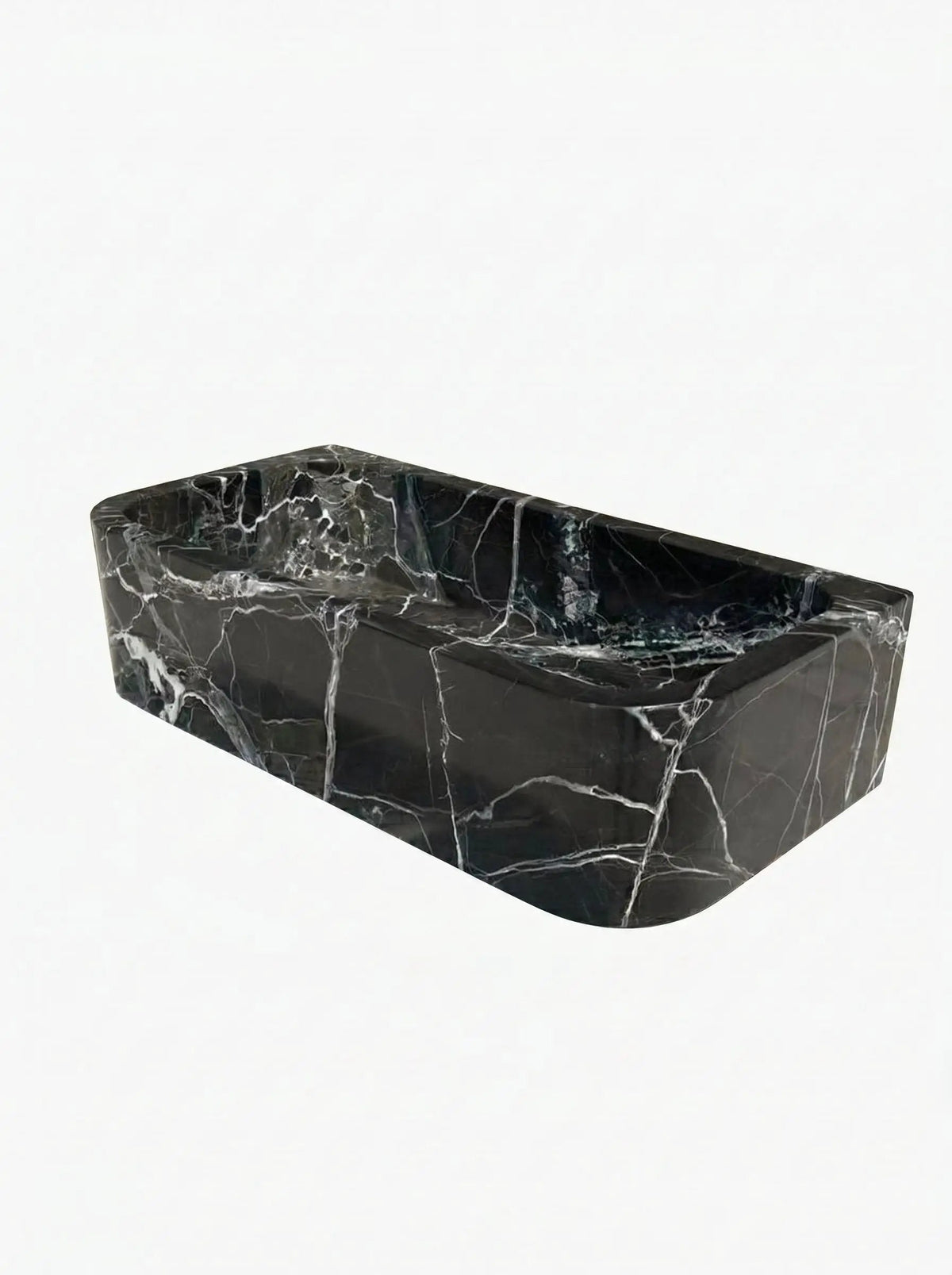 Custom Black Natural Marble Bathroom Wall Mount Sink Rectangular Vessel