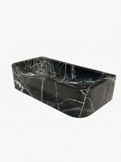 Custom Black Natural Marble Bathroom Wall Mount Sink Rectangular Vessel