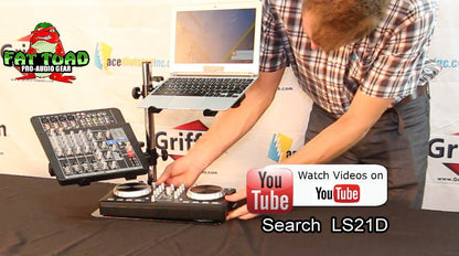 Double DJ Laptop Stand by FAT TOAD - 2 Tier PC Table Holder - Portable Computer Clamp Equipment Rack with Duel Mounts for Studio Mixers, Controllers