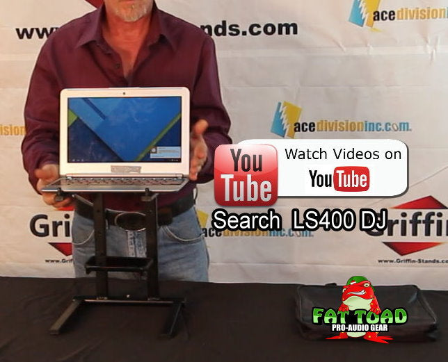 Folding DJ Laptop Stand with Sub-tray Shelf by FAT TOAD - Pro Audio Computer Table Top Rack Stand Mount for iPads, Mixer Controller & Tablets PC Gear