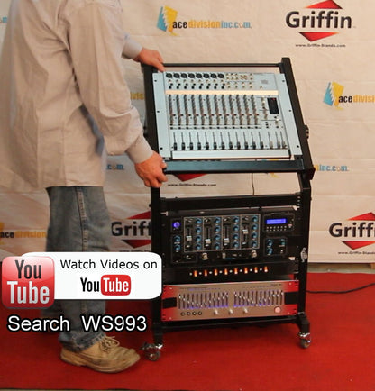 Rack Mount Rolling Stand & Adjustable Mixer Platform Rails by GRIFFIN - 19U Cart Holder for Music Studio Booth Pro Audio Recording Cabinet Equipment