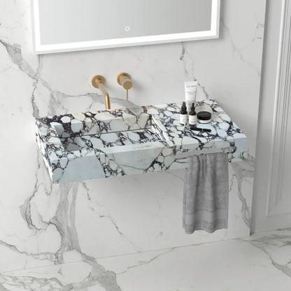 Calacatta Viola Handcrafted Marble Wall Mount Bathroom Sink With Towel Bar