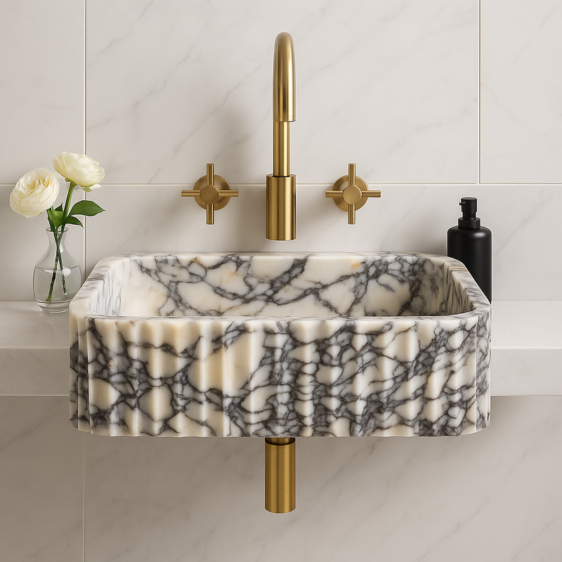 Calacatta Marble Sink | Handcrafted Italian White and Black Stone Basin