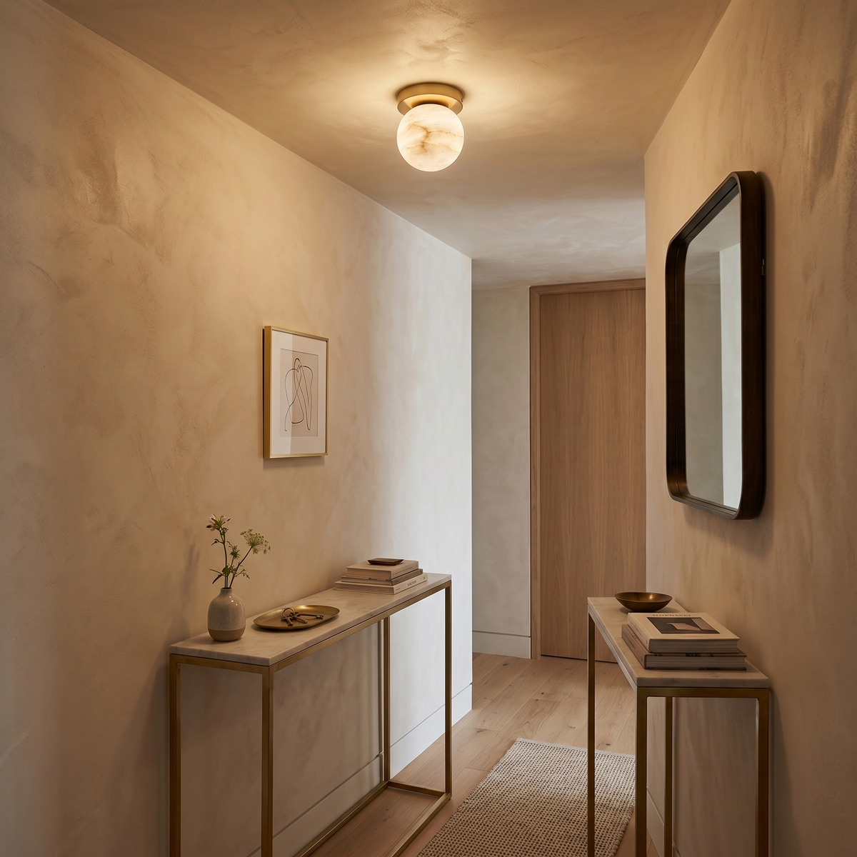 Virelia Alabaster Brass Flush Mount