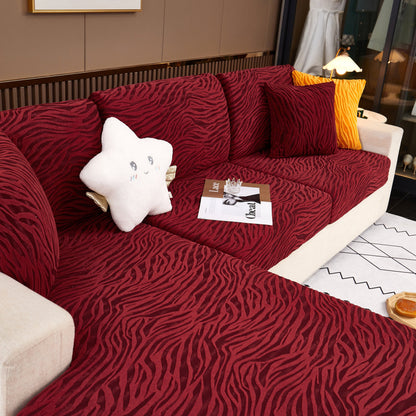 Striped Jacquard Fleece Furniture Covers Stretchable Non-Slip Cushion Covers for L-Shaped Couch, Pets