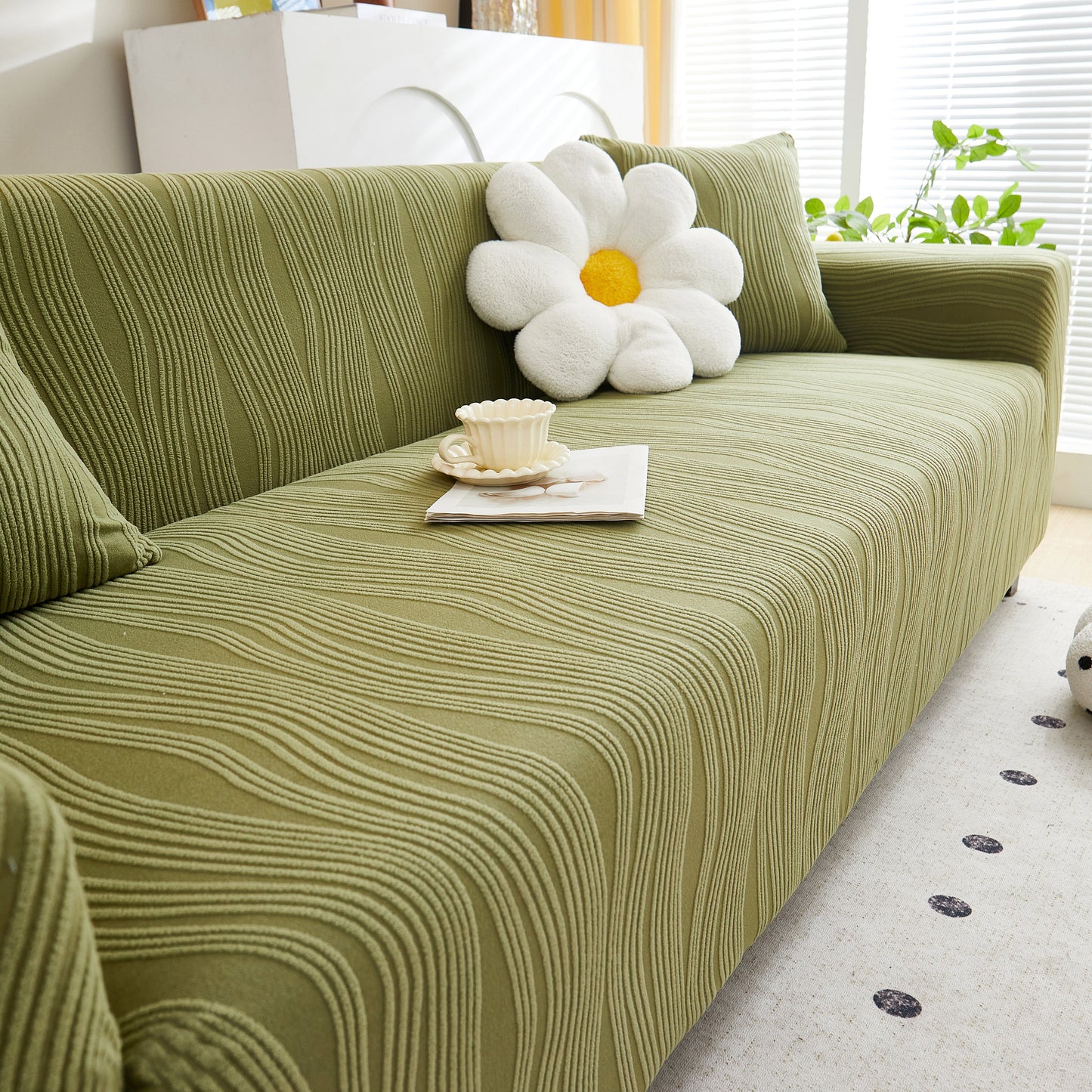 Textured Wave Stretch Sofa Couch Cover, Soft Washable Spandex Furniture Slipcovers