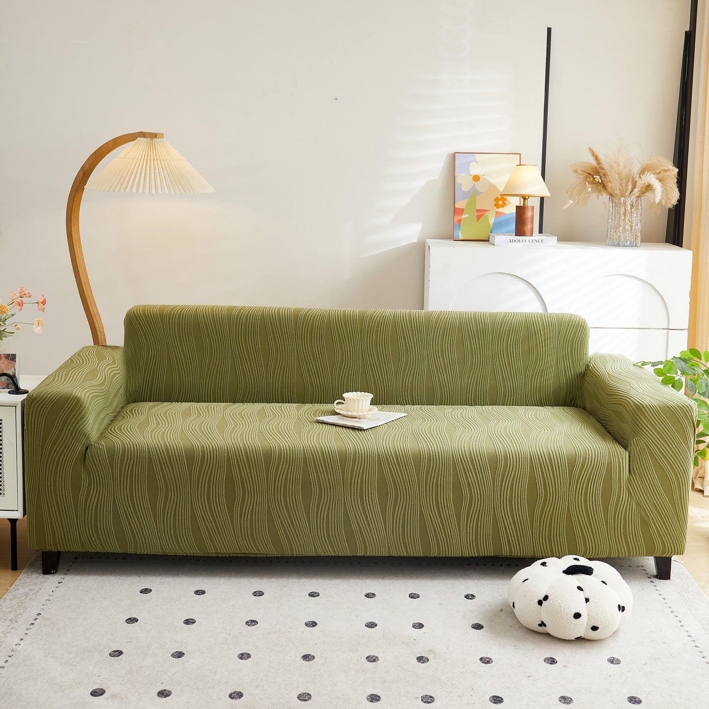 Textured Wave Stretch Sofa Couch Cover, Soft Washable Spandex Furniture Slipcovers
