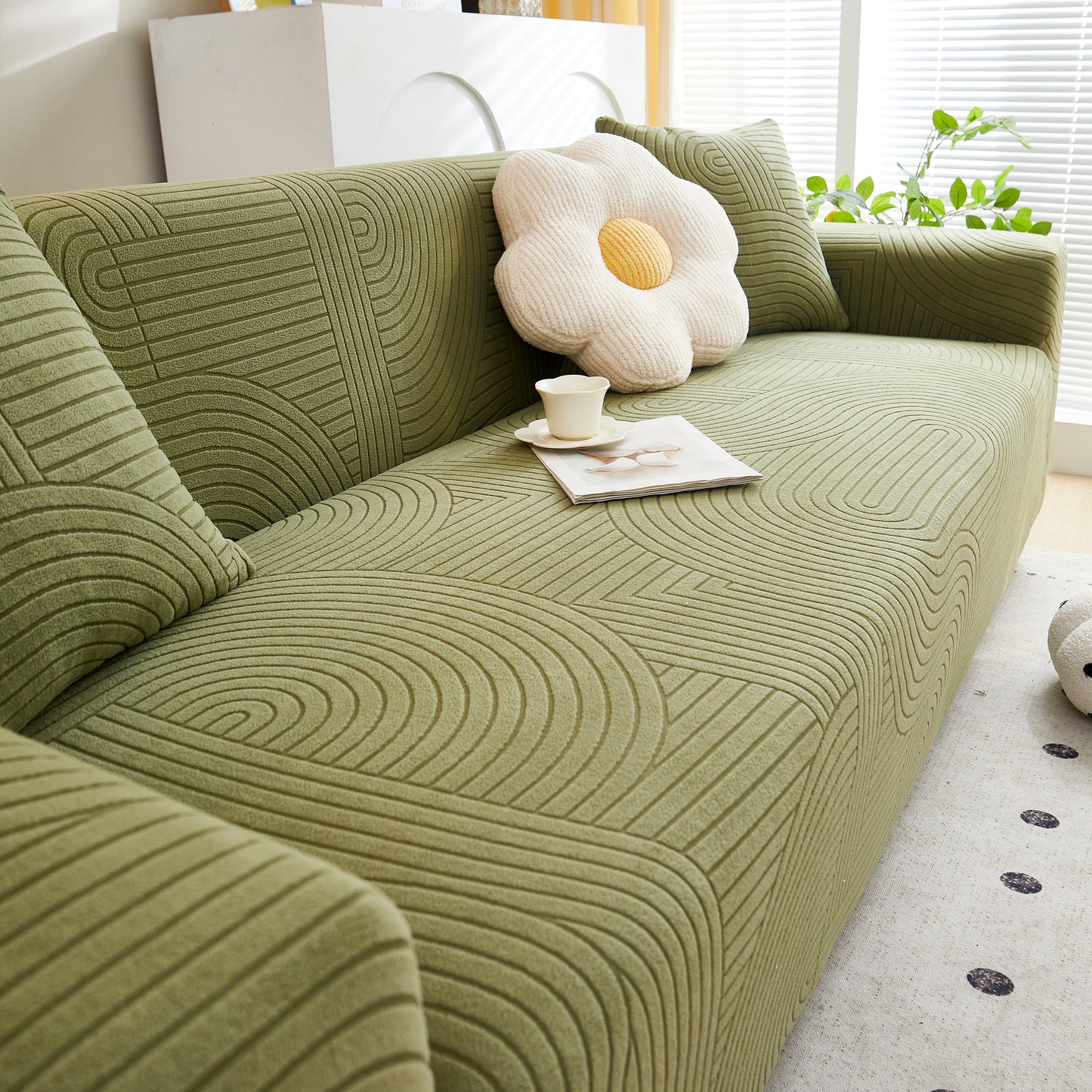 Fleece Stretch Sofa Slipcover Washable Soft Spandex Couch Cover Furniture Protector