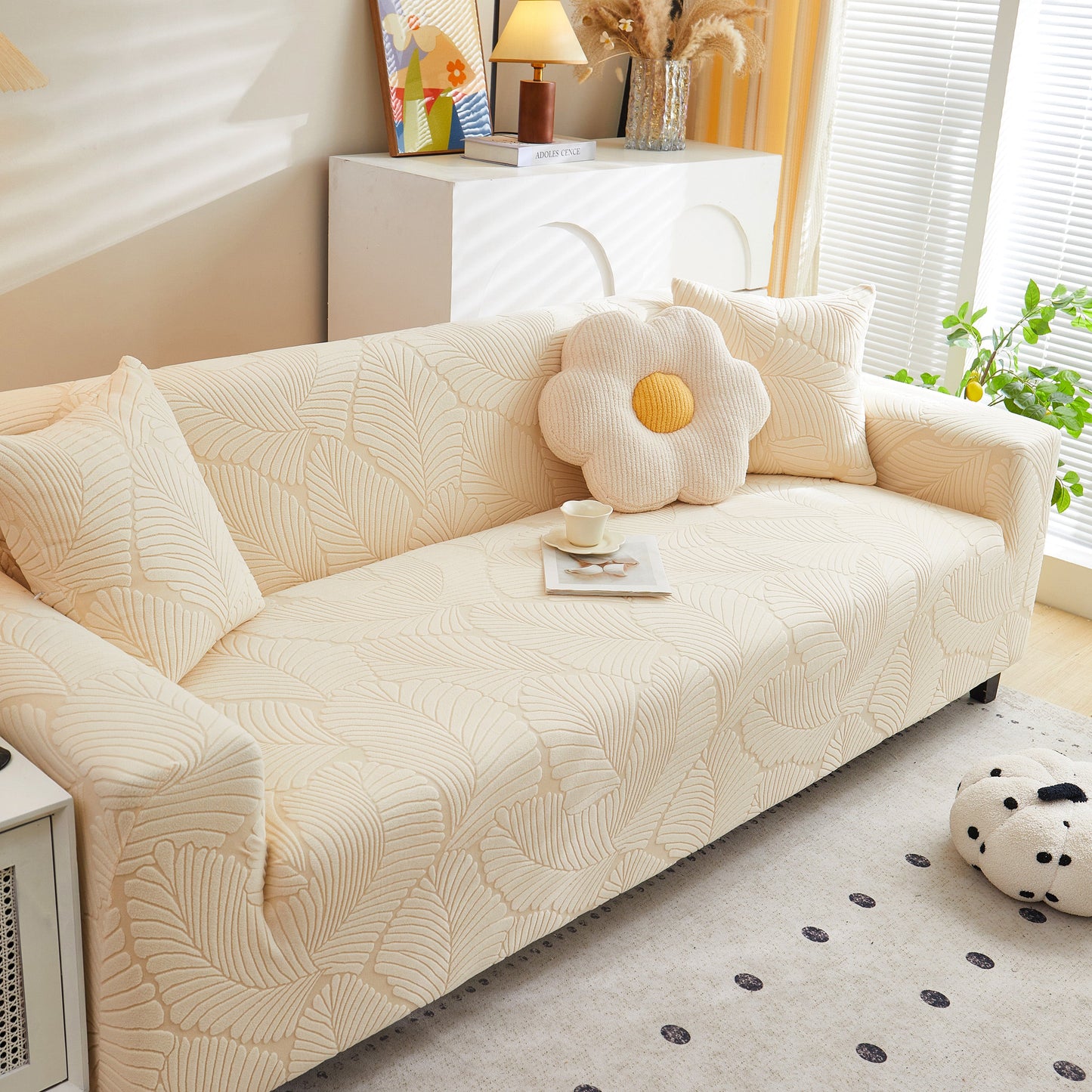 Jacquard Leaf Stretch Sofa Protector Cover Soft Washable Spandex Couch Slipcover