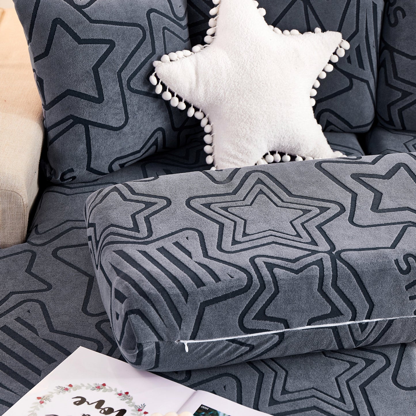 Starry Sky Jacquard Fleece Stretchable Non-Slip Cushion Covers Furniture Covers for L-Shaped Couch