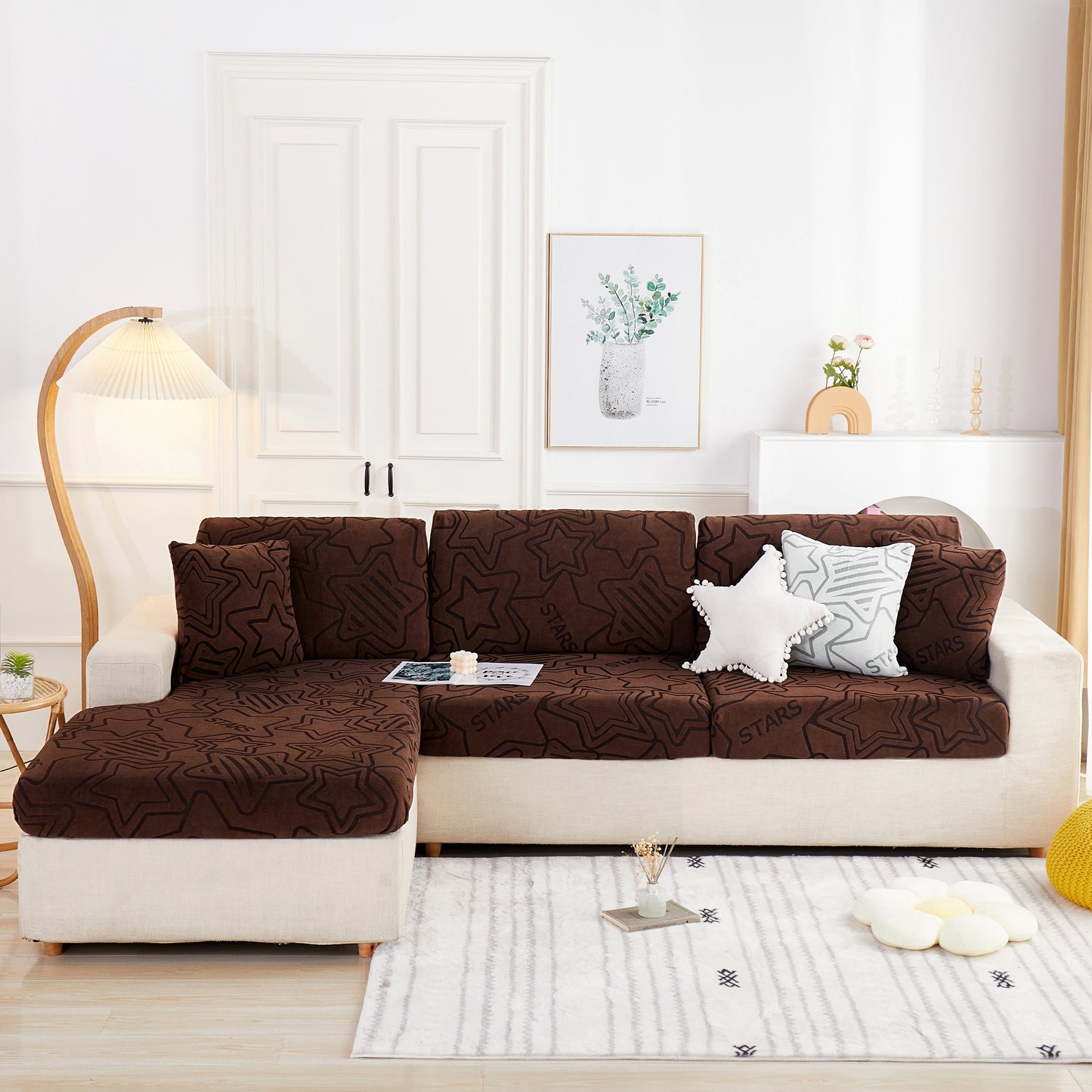Starry Sky Jacquard Fleece Stretchable Non-Slip Cushion Covers Furniture Covers for L-Shaped Couch