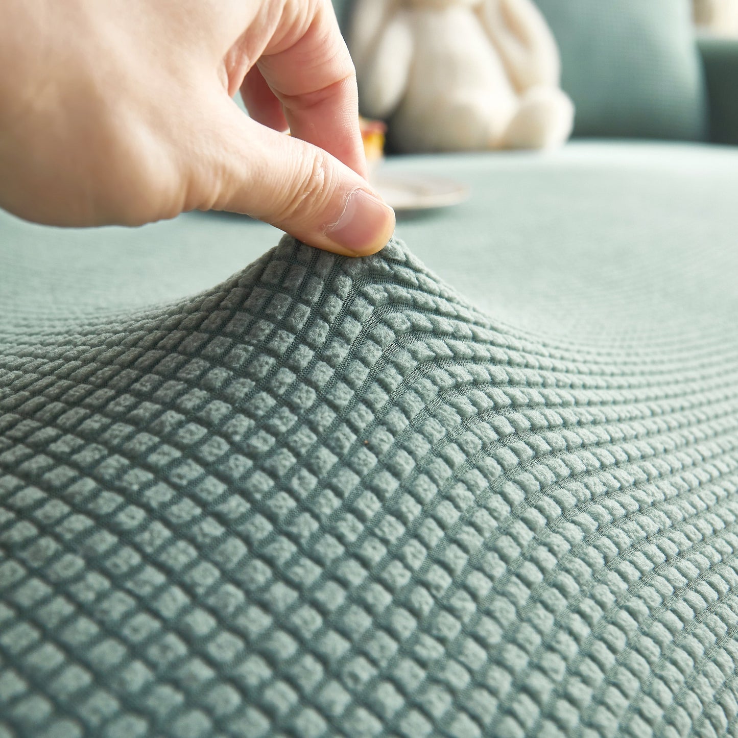 Grid Textured Stretch Sofa Cover, Soft Elastic Slipcover for Couch Protection