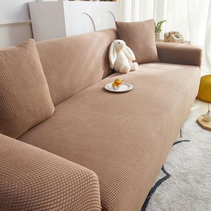 Grid Textured Stretch Sofa Cover, Soft Elastic Slipcover for Couch Protection