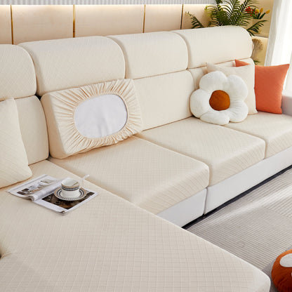 Checkered Jacquard Polar Fleece Stretch Sofa Cover, Non Slip Furniture Protector, Couch Seat Cushion Covers