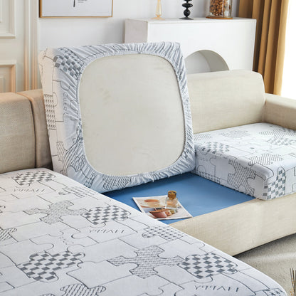 Happy Puzzle Jacquard Fleece Stretchable Cushion Cover, Non-Slip L Shaped Couch Covers for Pets