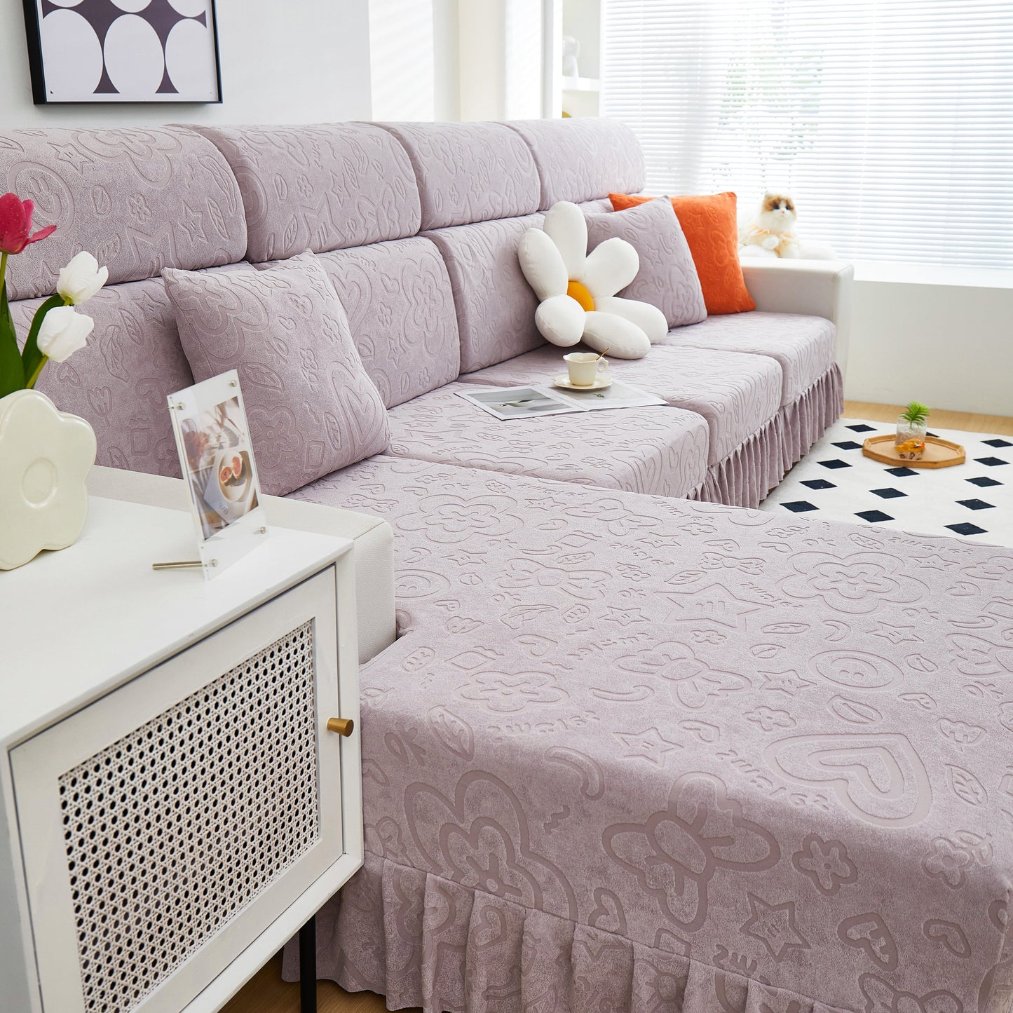 Elastic Skirted Couch Cushion Covers for 1/2/3/4-Seater Sofas, Furniture Protector for Pets, Kids