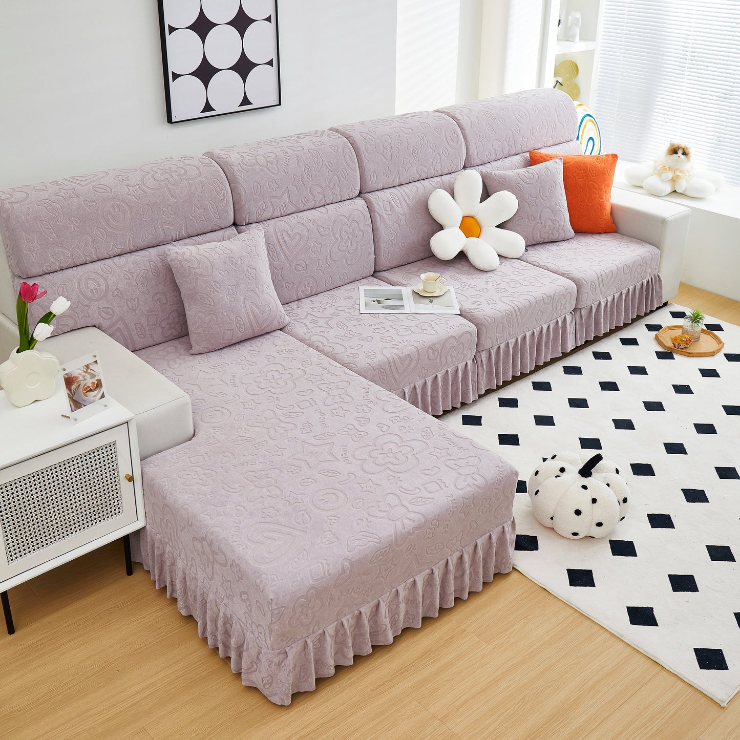 Elastic Skirted Couch Cushion Covers for 1/2/3/4-Seater Sofas, Furniture Protector for Pets, Kids