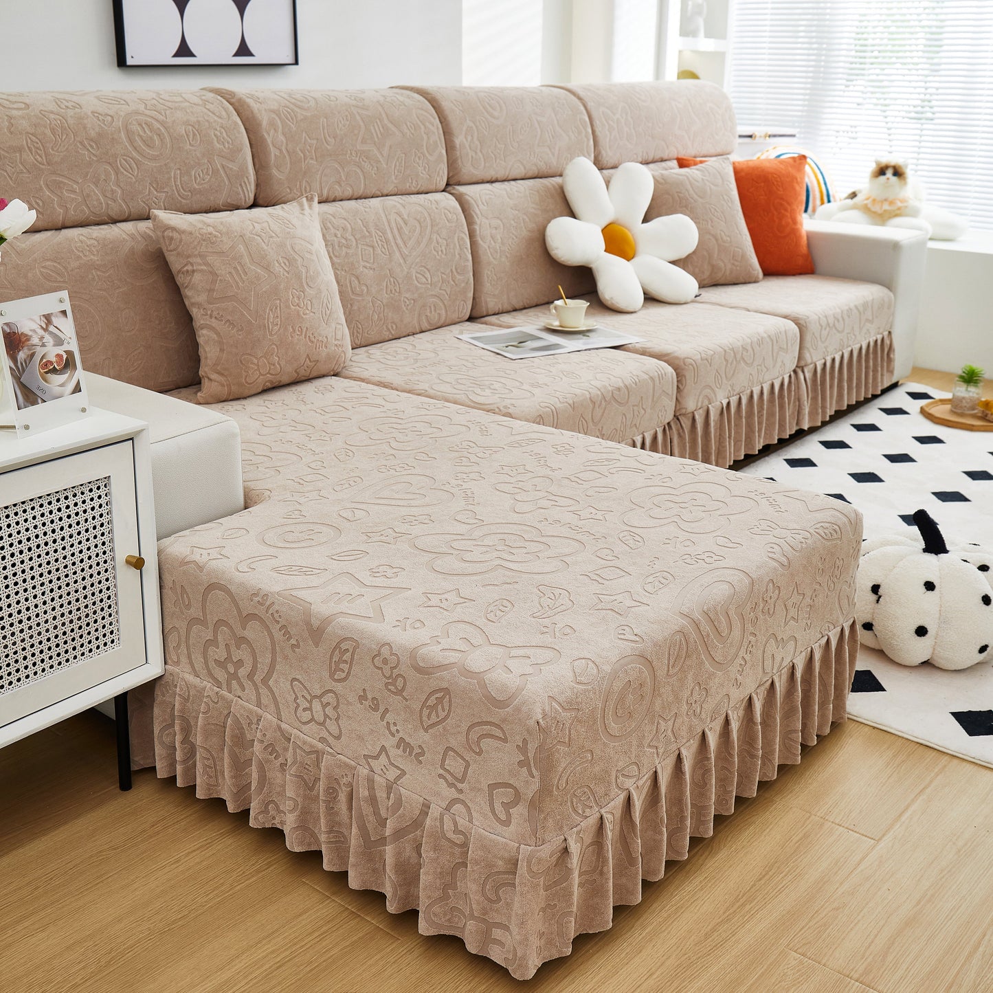 Elastic Skirted Couch Cushion Covers for 1/2/3/4-Seater Sofas, Furniture Protector for Pets, Kids