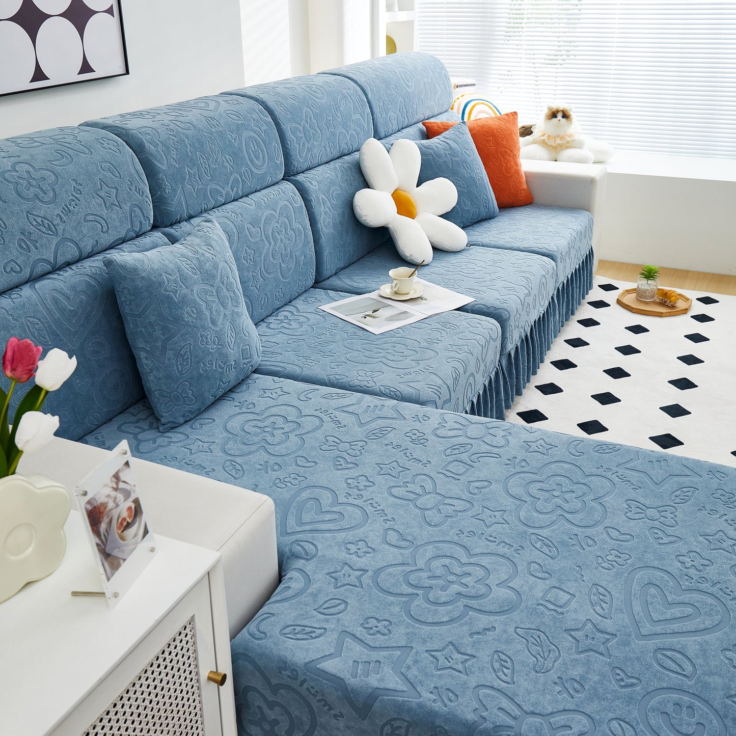 Elastic Skirted Couch Cushion Covers for 1/2/3/4-Seater Sofas, Furniture Protector for Pets, Kids
