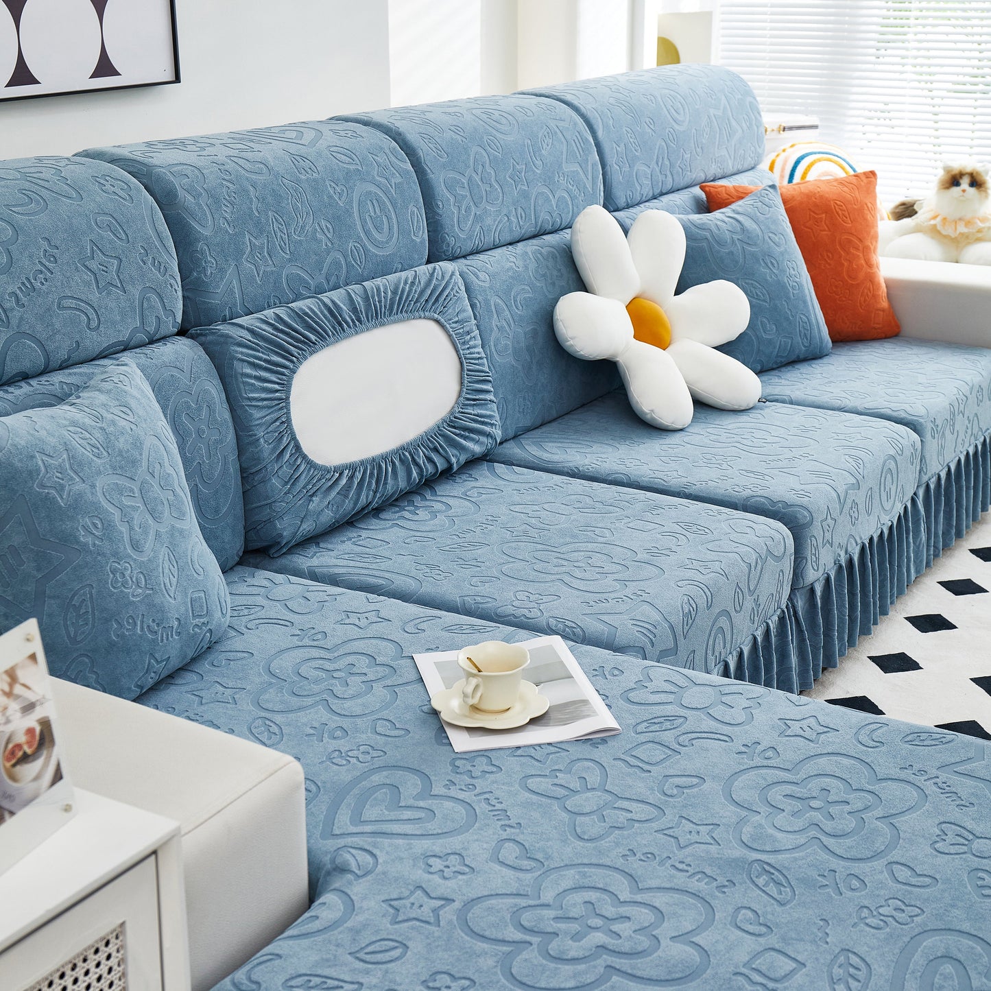 Elastic Skirted Couch Cushion Covers for 1/2/3/4-Seater Sofas, Furniture Protector for Pets, Kids