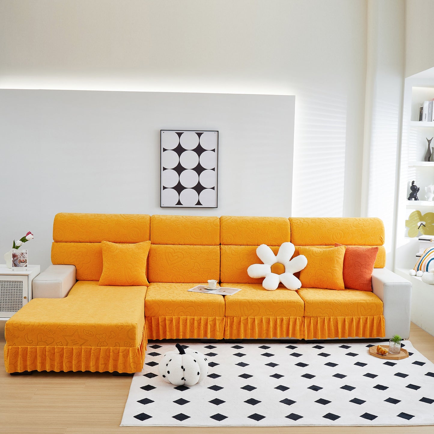 Elastic Skirted Couch Cushion Covers for 1/2/3/4-Seater Sofas, Furniture Protector for Pets, Kids