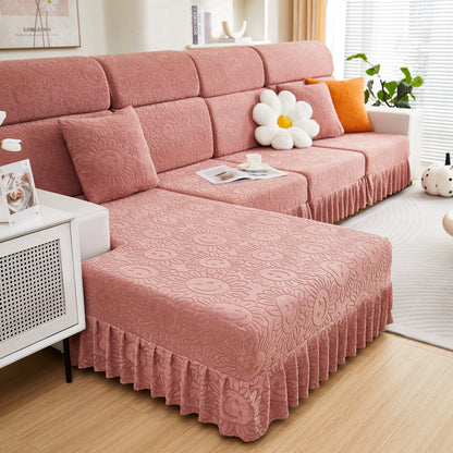 Sofa Seat Cover, Sunflower Patterned Elastic Skirted Couch Cushion Covers for 1/2/3/4-Seater Sofas