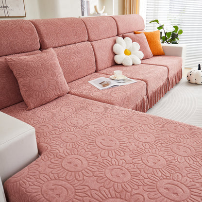 Sofa Seat Cover, Sunflower Patterned Elastic Skirted Couch Cushion Covers for 1/2/3/4-Seater Sofas