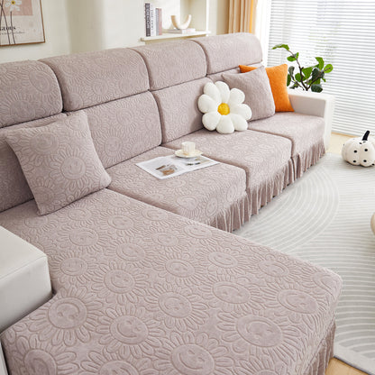 Sofa Seat Cover, Sunflower Patterned Elastic Skirted Couch Cushion Covers for 1/2/3/4-Seater Sofas