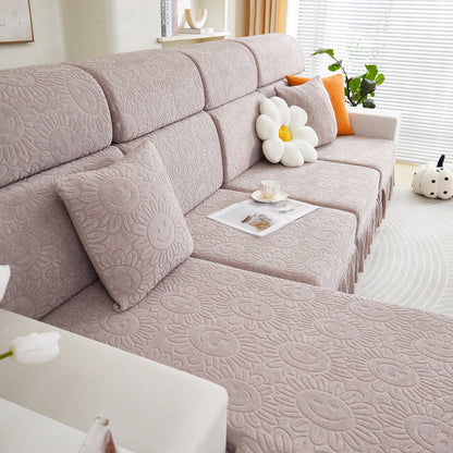 Sofa Seat Cover, Sunflower Patterned Elastic Skirted Couch Cushion Covers for 1/2/3/4-Seater Sofas