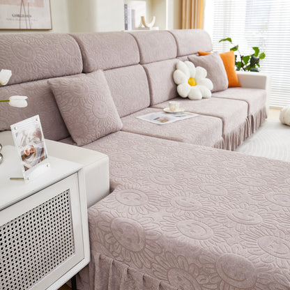 Sofa Seat Cover, Sunflower Patterned Elastic Skirted Couch Cushion Covers for 1/2/3/4-Seater Sofas