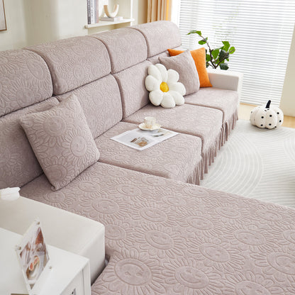 Sofa Seat Cover, Sunflower Patterned Elastic Skirted Couch Cushion Covers for 1/2/3/4-Seater Sofas