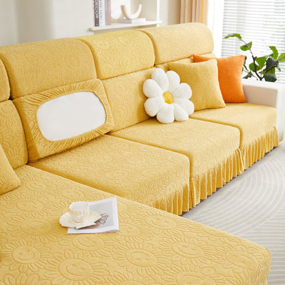 Sofa Seat Cover, Sunflower Patterned Elastic Skirted Couch Cushion Covers for 1/2/3/4-Seater Sofas